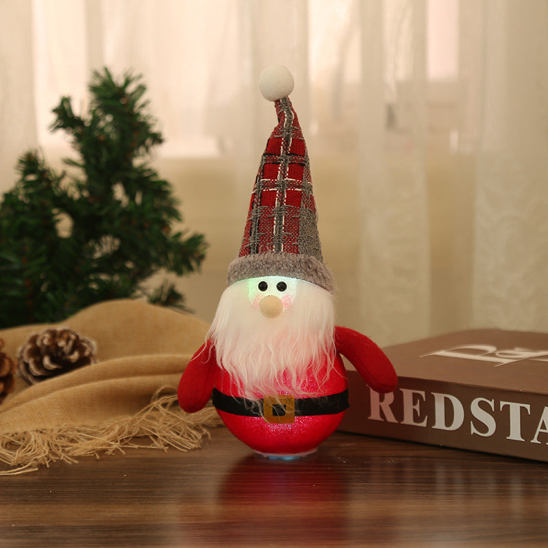 LED Santa Claus and Snowman ornaments, featuring vibrant colors and festive designs, perfect for Christmas decorations.